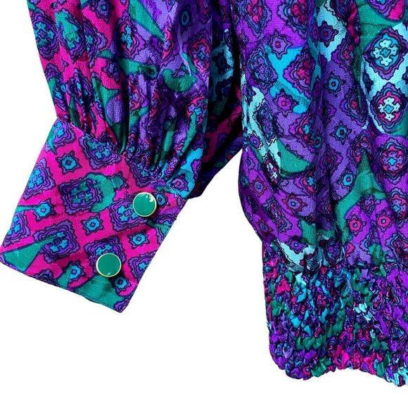 Vintage Silk Blouse Size 16 Anne Crimmins for Umi Collections 90s Purple Print - Picture 11 of 12